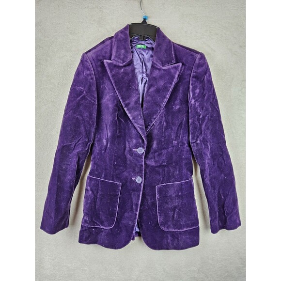 Vintage Benetton Italy Purple Velvet Jacket Blazer Size 38 - Picture 1 of 3